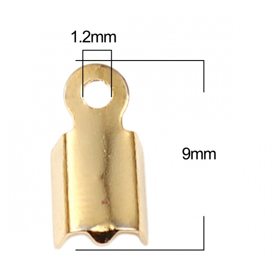 Picture of 304 Stainless Steel Cord End Crimp Caps Rectangle Gold Plated (Fits 3.5mm( 1/8") Cord) 9mm x 5mm, 30 PCs