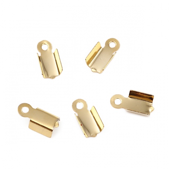 Picture of 304 Stainless Steel Cord End Crimp Caps Rectangle Gold Plated (Fits 3.5mm( 1/8") Cord) 9mm x 5mm, 30 PCs