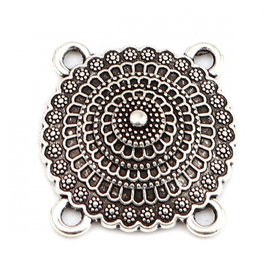 Picture of Zinc Based Alloy Weather Collection Connectors Round Antique Silver Color Carved Pattern 22mm x 21mm, 30 PCs