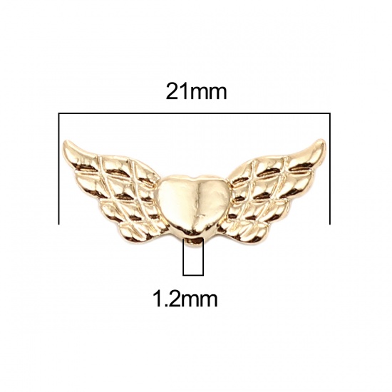 Image de Perles pour DIY Fabrication de Bijoux de Charme en Alliage de Zinc Couleur Or 16K Aile Cœur Env. 21mm x 9mm, Trou: Env. 1.2mm, 10 Pcs