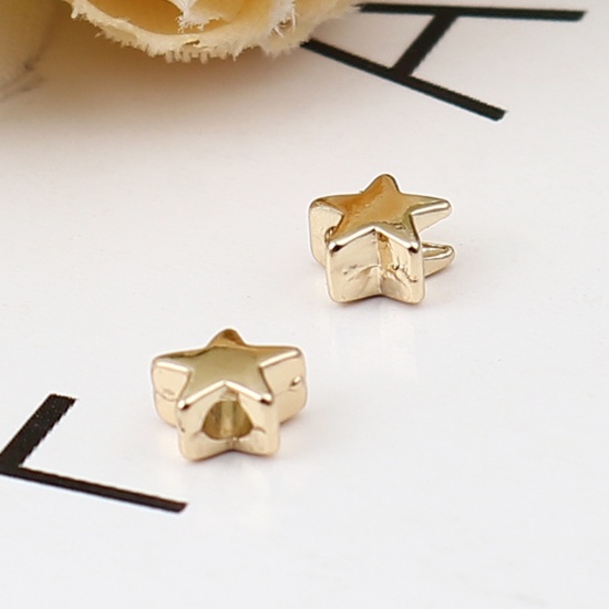 Image de Perles pour DIY Fabrication de Bijoux de Charme Galaxie en Alliage de Zinc Couleur Or 16K Etoile Env. 5mm x 5mm, Trou: Env. 1.4mm, 10 Pcs
