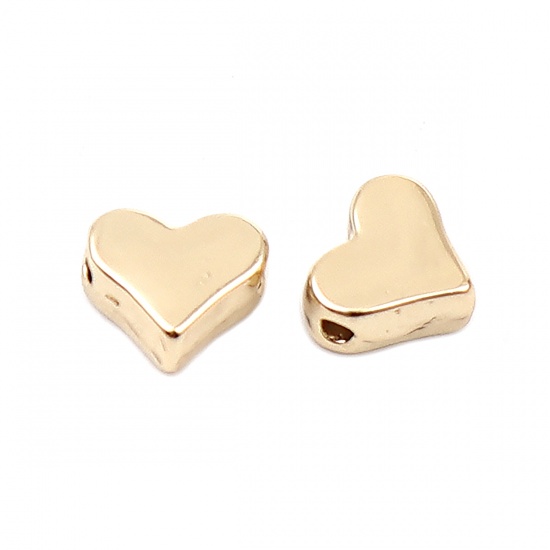 Bild von Zinklegierung Perlen für die Herstellung von DIY-Charme-Schmuck 16K Gold Herz Etwa 7mm x 6mm, Loch: Ca 1.1mm, 10 Stück