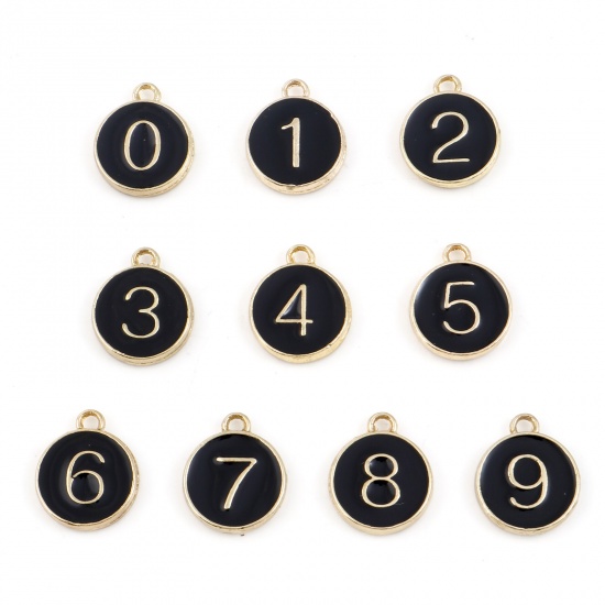 Picture of Zinc Based Alloy Charms Number Gold Plated Black Mixed Enamel 14mm x 12mm, 1 Set ( 10 PCs/Set)