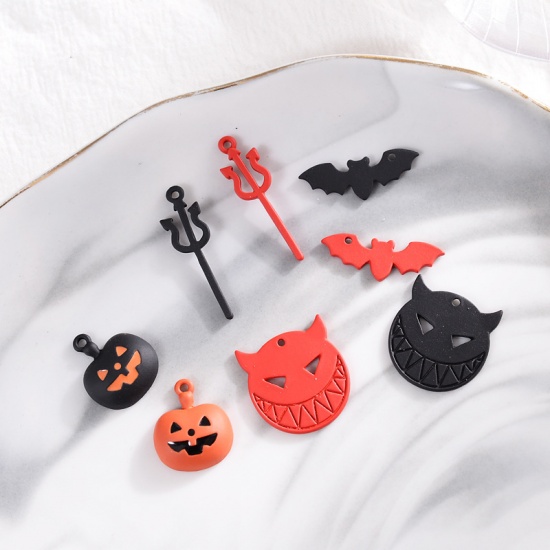 Picture of Zinc Based Alloy Charms Halloween Bat Animal Orange-red 10 PCs