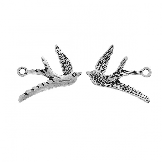 Picture of Zinc Based Alloy Charms Swallow Bird Antique Silver 25mm(1") x 24mm(1"), 10 PCs