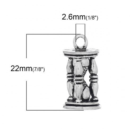 Immagine di Lega di Zinco 3D Charm Ciondoli Clessidra Argento Antico 22mm x 11mm , 10 Pz