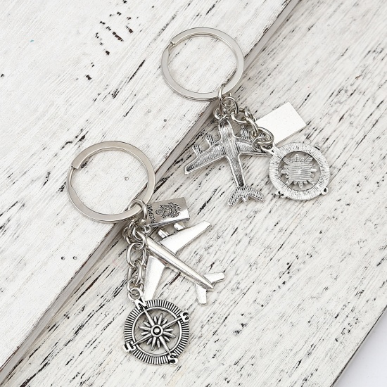 Immagine di Travel Keychain & Keyring Antique Silver Color Airplane Compass Message " passport " 9cm, 1 Piece