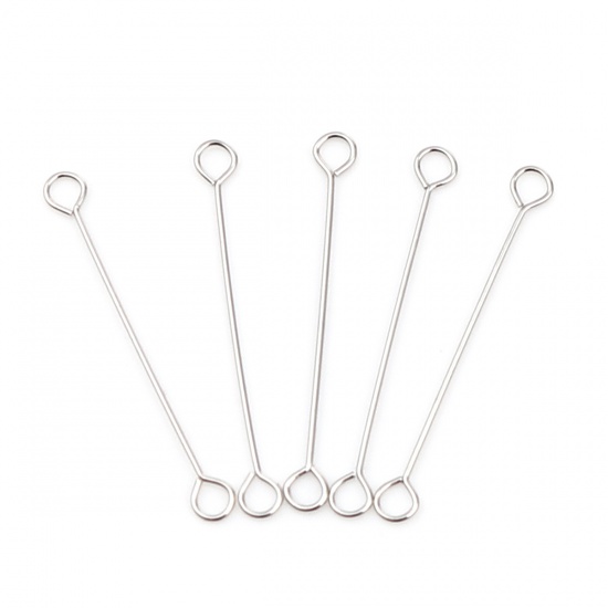 Immagine di Iron Based Alloy Eye Eye Pins Silver Tone 25mm(1") long, 0.4mm 1 Packet (Approx 50 PCs/Packet)