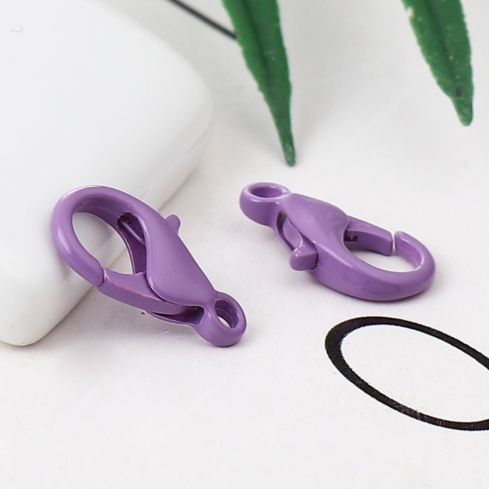 Picture of Iron Based Alloy Lobster Clasp Findings Purple 14mm x 8mm, 30 PCs