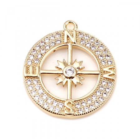 Bild von Messing Charms Kompass Transparent Strass 1 Stück