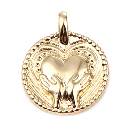 Imagen de Copper Charms 18K Real Gold Plated Round Heart 21mm x 17mm, 2 PCs