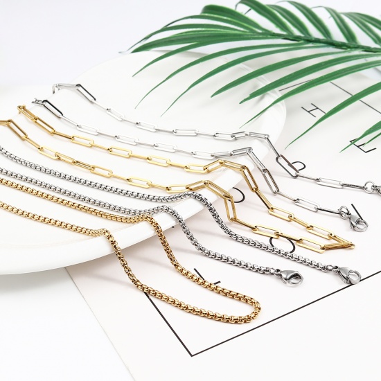 Immagine di 1 Pz Placcatura Sottovuoto 304 Acciaio Inossidabile Elegante Collana con Cordino Lariat con Maschera Facciale e Occhiali Oro Placcato Quadrato 54.5cm Lunghezza