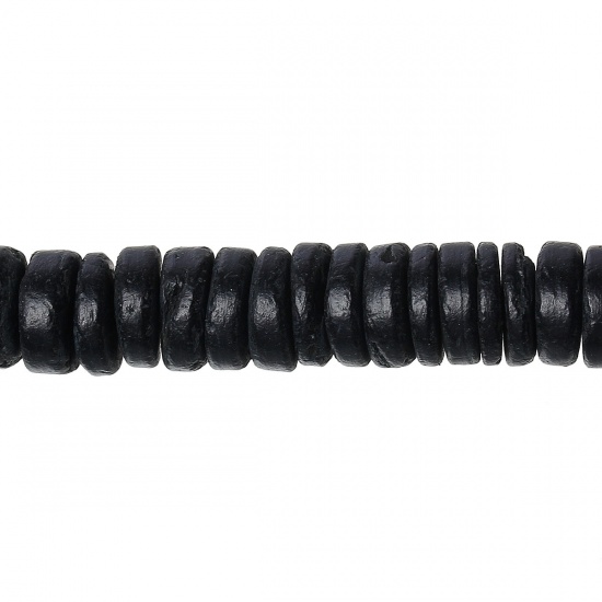 Immagine di Guscio di Cocco Separatori Perline Tondo Nero Circa 10mm Dia, Foro: Circa 1mm, lunghezza:38cm 3 Fili （Circa106 Pezzi/Treccia)