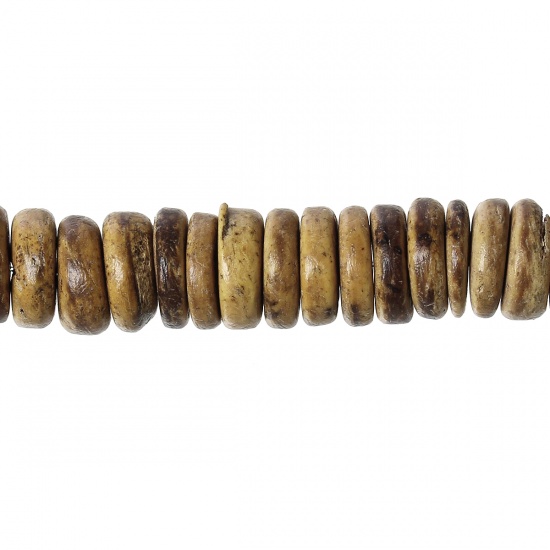Immagine di Guscio di Cocco Separatori Perline Cilindrico Caffè Chiaro Circa 10mm Dia, Foro: Circa 1mm, lunghezza:40.7cm 3 Fili （Circa118 Pezzi/Treccia)