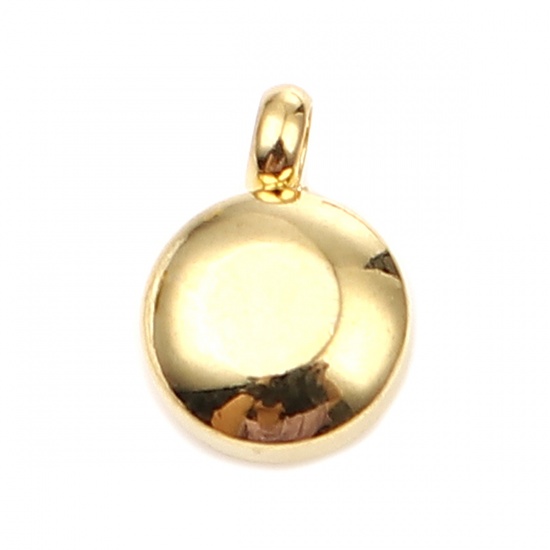 Picture of 304 Stainless Steel & Glass Charms Gold Plated Royal Blue Round 9mm x 7mm, 2 PCs