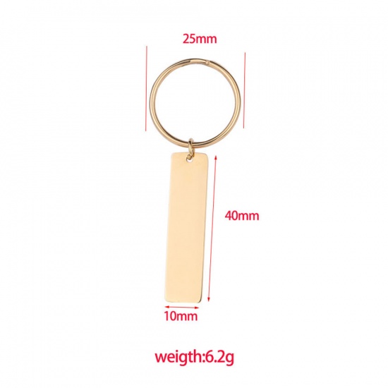 Picture of Stainless Steel Blank Stamping Tags Keychain & Keyring Gold Plated Rectangle One-sided Polishing 65mm x 25mm, 1 Piece
