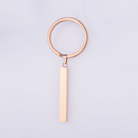 Picture of Stainless Steel Blank Stamping Tags Keychain & Keyring Rose Gold Rectangle One-sided Polishing 74mm x 30mm, 1 Piece