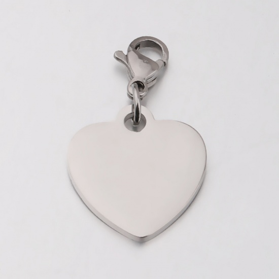 Picture of Stainless Steel Blank Stamping Tags Keychain & Keyring Silver Tone Heart One-sided Polishing 1 Piece