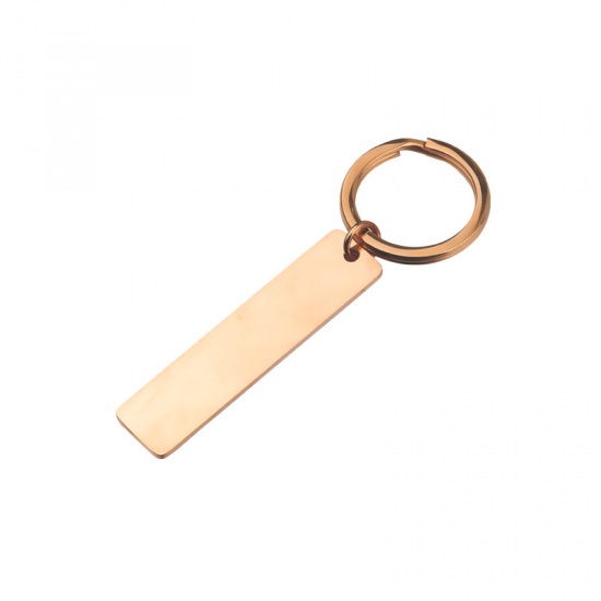 Immagine di Stainless Steel Keychain & Keyring Rose Gold Rectangle Blank Stamping Tags Two Sides 75mm x 25mm, 1 Piece