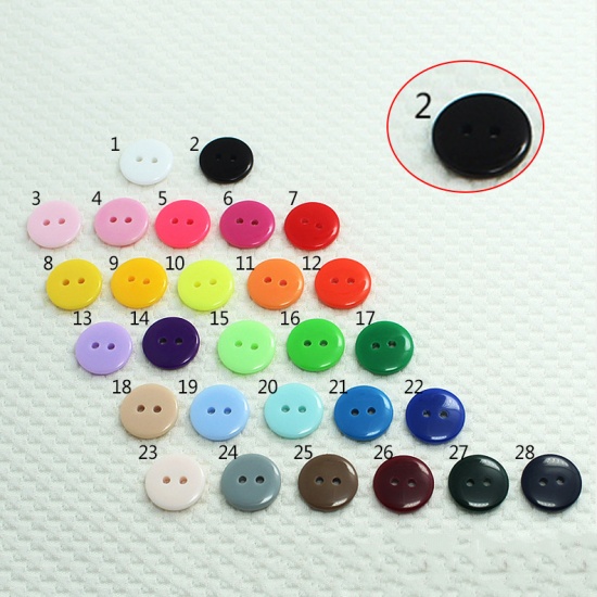 Picture of Resin Sewing Buttons Scrapbooking 2 Holes Round Black 9mm Dia, 100 PCs