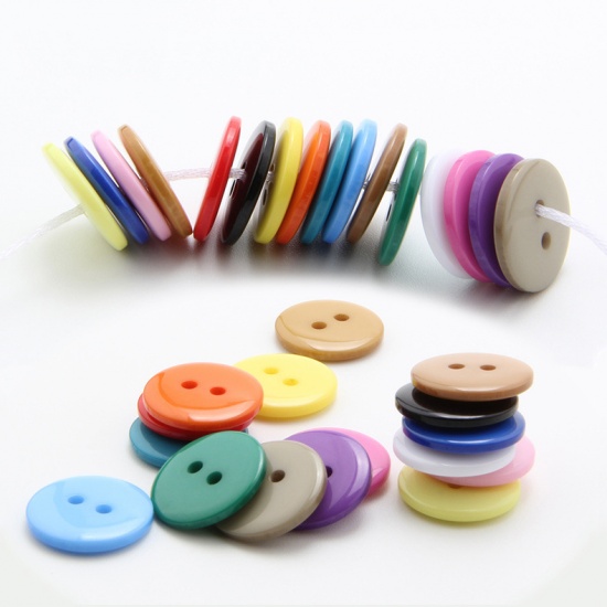 Picture of Resin Sewing Buttons Scrapbooking 2 Holes Round Pink 9mm Dia, 100 PCs