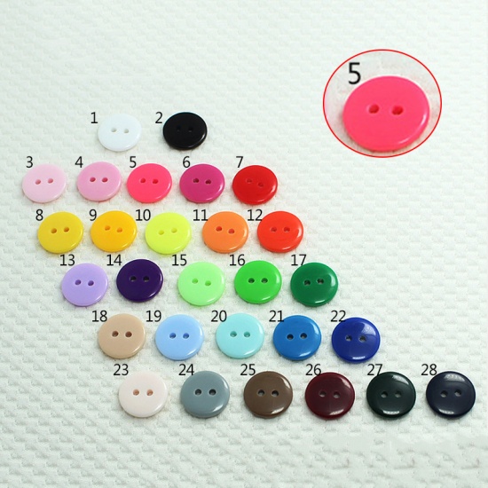 Picture of Resin Sewing Buttons Scrapbooking 2 Holes Round Hot Pink 9mm Dia, 100 PCs