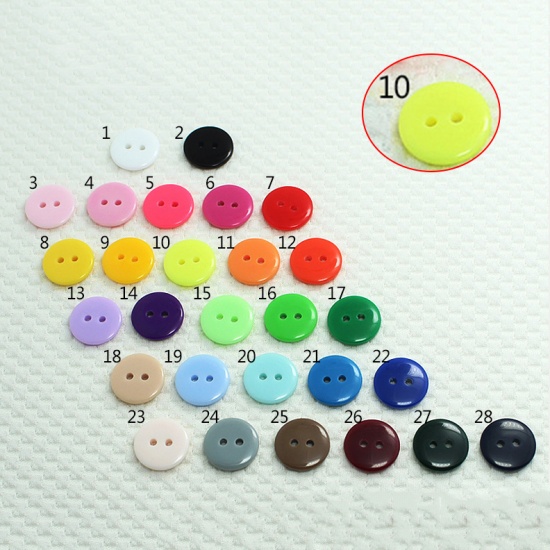 Picture of Resin Sewing Buttons Scrapbooking 2 Holes Round Neon Yellow 9mm Dia, 100 PCs