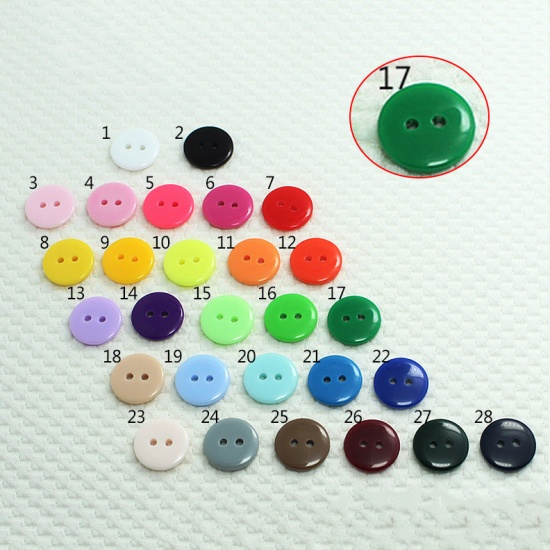 Picture of Resin Sewing Buttons Scrapbooking 2 Holes Round Dark Green 9mm Dia, 100 PCs