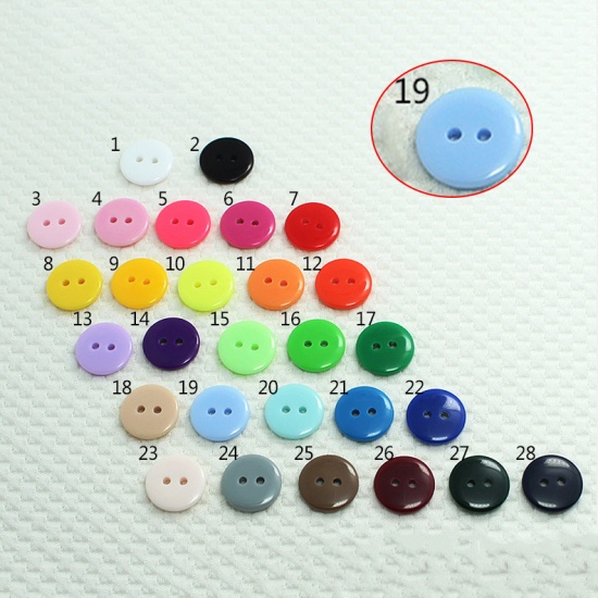 Picture of Resin Sewing Buttons Scrapbooking 2 Holes Round Blue 9mm Dia, 100 PCs