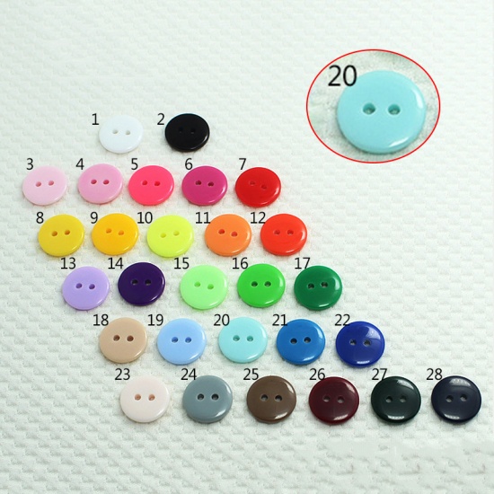 Picture of Resin Sewing Buttons Scrapbooking 2 Holes Round Lake Blue 9mm Dia, 100 PCs