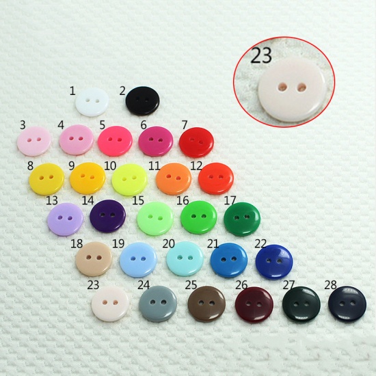 Picture of Resin Sewing Buttons Scrapbooking 2 Holes Round Creamy-White 9mm Dia, 100 PCs