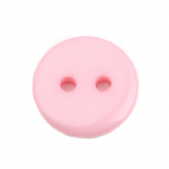 Picture of Resin Sewing Buttons Scrapbooking 2 Holes Round Pink 10mm Dia, 100 PCs