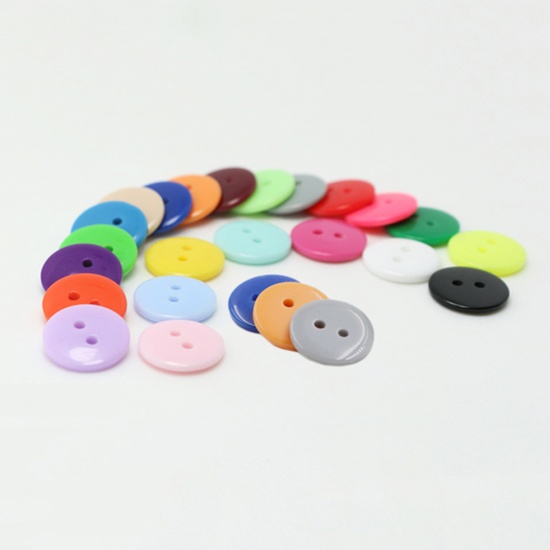 Picture of Resin Sewing Buttons Scrapbooking 2 Holes Round Hot Pink 10mm Dia, 100 PCs