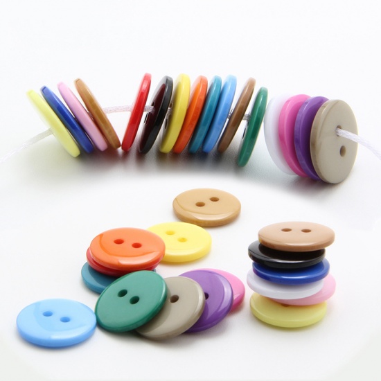 Picture of Resin Sewing Buttons Scrapbooking 2 Holes Round Pale Yellow 10mm Dia, 100 PCs