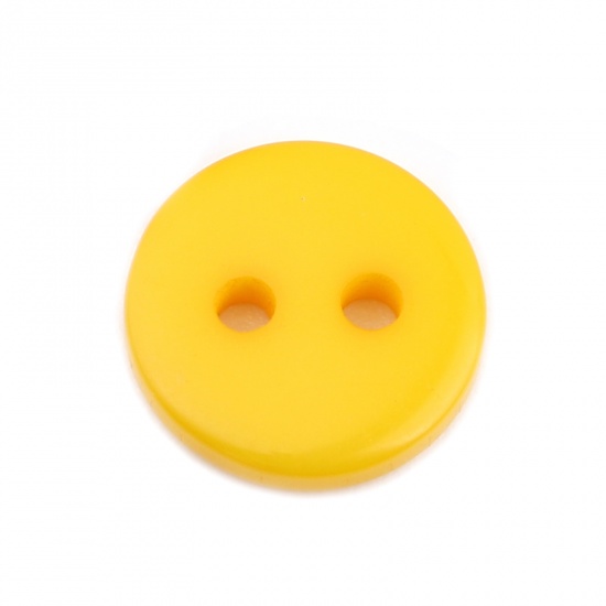 Picture of Resin Sewing Buttons Scrapbooking 2 Holes Round Yellow 10mm Dia, 100 PCs