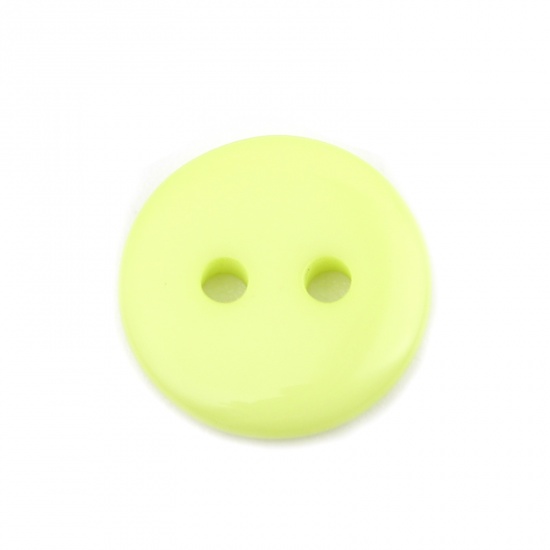 Picture of Resin Sewing Buttons Scrapbooking 2 Holes Round Neon Yellow 10mm Dia, 100 PCs