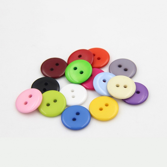 Picture of Resin Sewing Buttons Scrapbooking 2 Holes Round Red 10mm Dia, 100 PCs