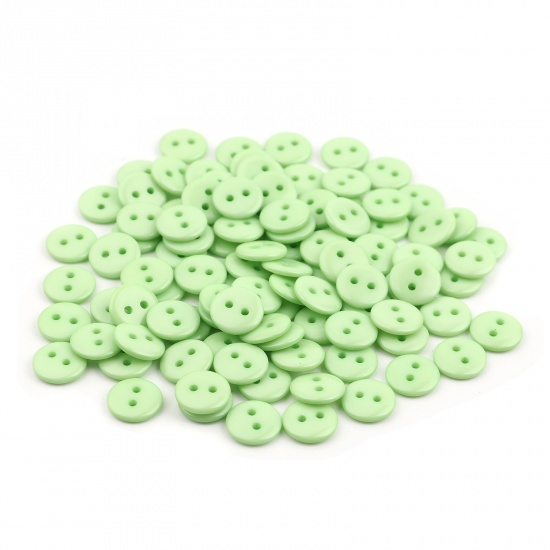 Picture of Resin Sewing Buttons Scrapbooking 2 Holes Round Light Green 10mm Dia, 100 PCs