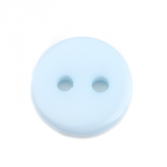 Picture of Resin Sewing Buttons Scrapbooking 2 Holes Round Blue 10mm Dia, 100 PCs