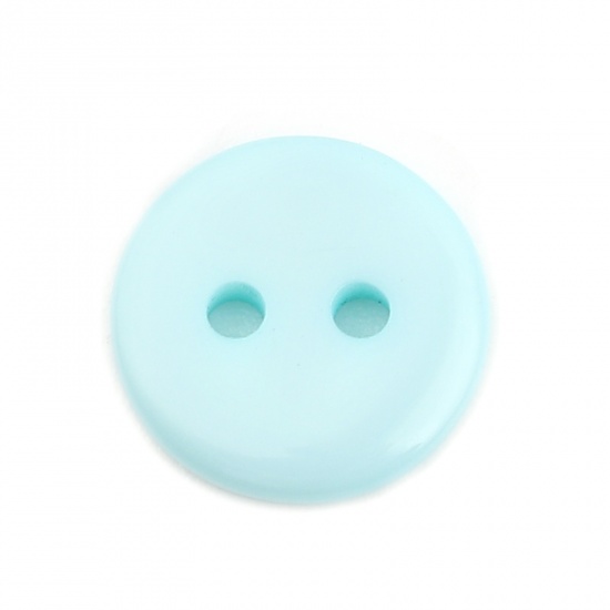 Picture of Resin Sewing Buttons Scrapbooking 2 Holes Round Lake Blue 10mm Dia, 100 PCs