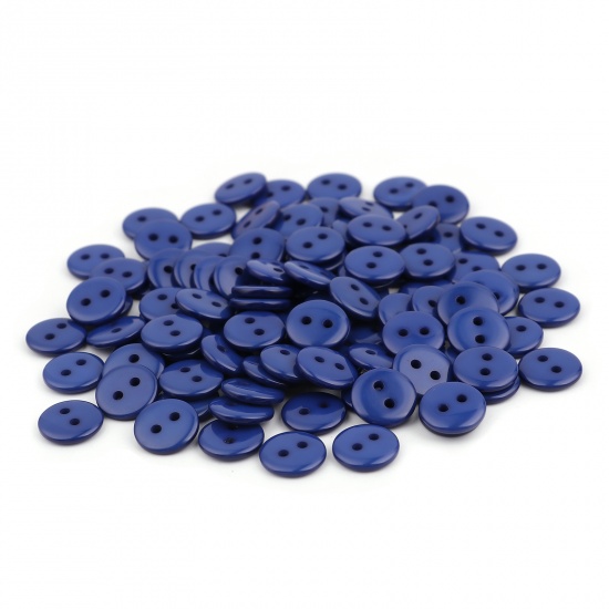 Picture of Resin Sewing Buttons Scrapbooking 2 Holes Round Dark Blue 10mm Dia, 100 PCs