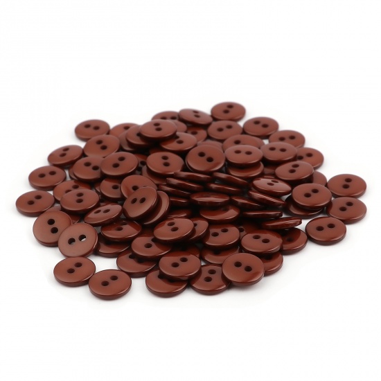 Picture of Resin Sewing Buttons Scrapbooking 2 Holes Round Coffee 10mm Dia, 100 PCs