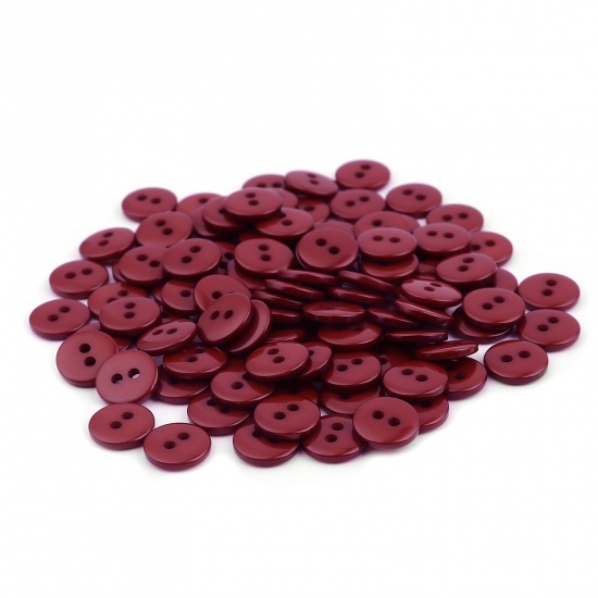 樹脂 縫製ボタン 2つ穴 円形 赤ワイン色 10mm 直径、 100 個 の画像