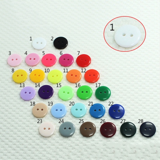 Picture of Resin Sewing Buttons Scrapbooking 2 Holes Round White 11.5mm Dia, 100 PCs