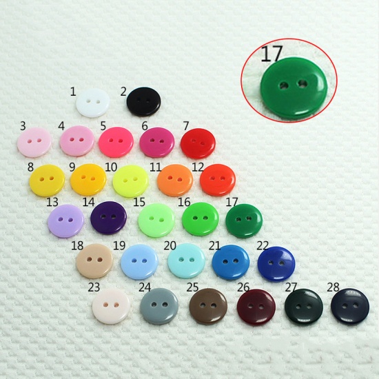 Picture of Resin Sewing Buttons Scrapbooking 2 Holes Round Dark Green 11.5mm Dia, 100 PCs