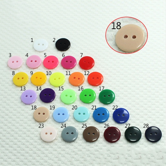 Picture of Resin Sewing Buttons Scrapbooking 2 Holes Round Khaki 11.5mm Dia, 100 PCs