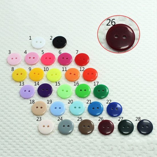 Picture of Resin Sewing Buttons Scrapbooking 2 Holes Round Wine Red 12.5mm Dia, 100 PCs