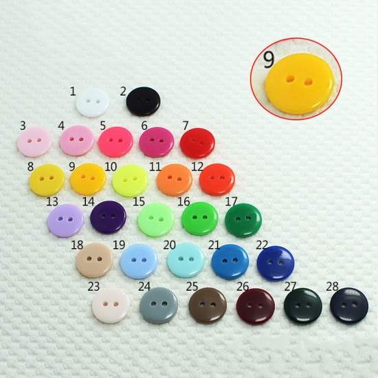 Picture of Resin Sewing Buttons Scrapbooking 2 Holes Round Yellow 18mm Dia, 100 PCs