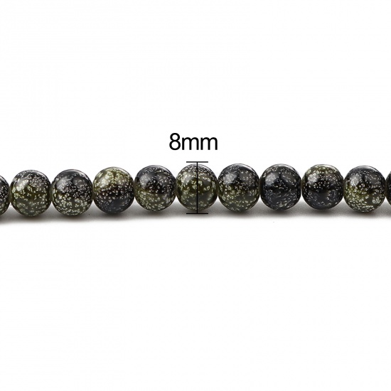 Picture of Glass Beads Round Black & Green About 8mm Dia, Hole: Approx 1.2mm, 75cm(29 4/8") long, 2 Strands (Approx 105 PCs/Strand)