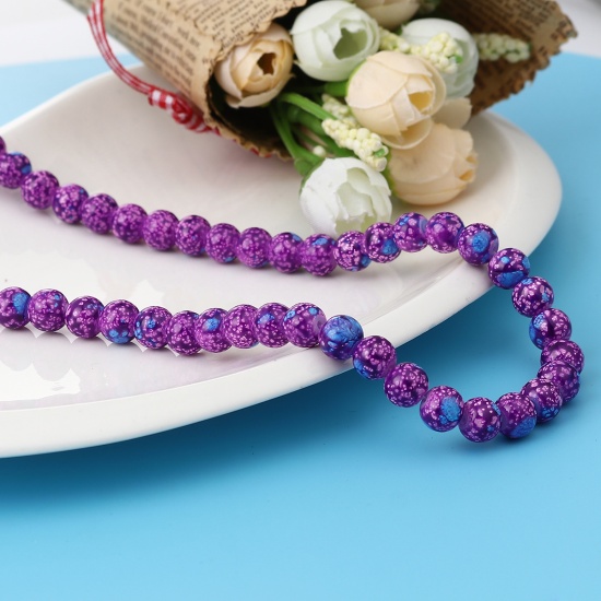 Glass Beads Round Fuchsia About 8mm Dia, Hole: Approx 1.2mm, 75cm(29 4/8") long, 2 Strands (Approx 105 PCs/Strand) の画像